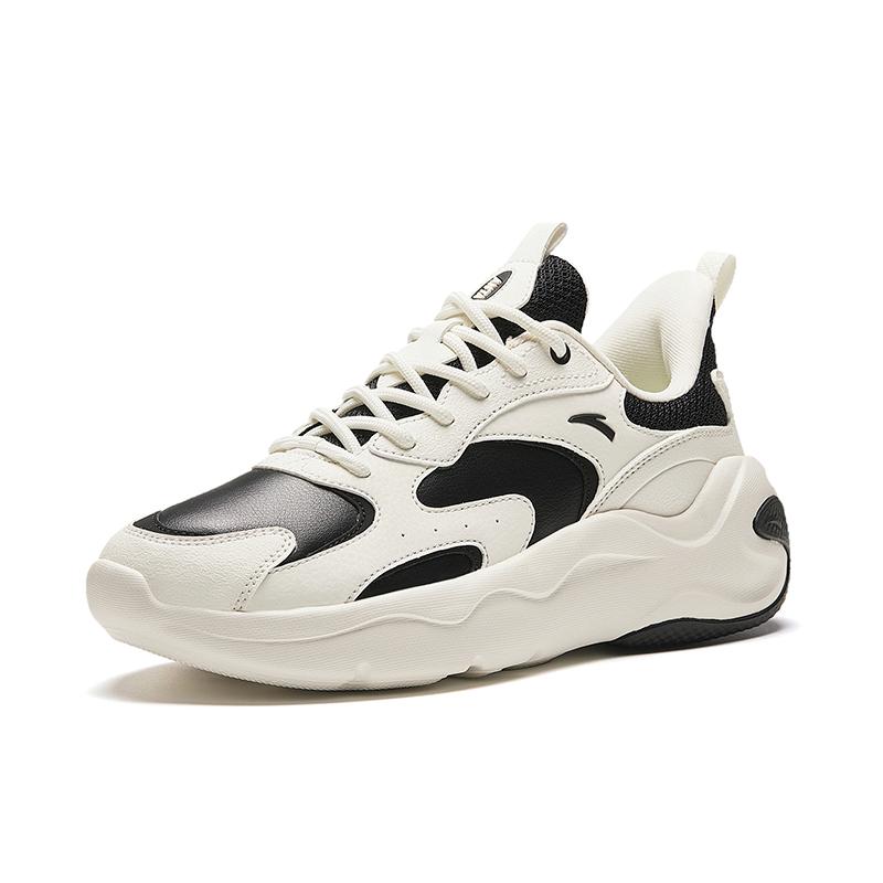 New Anta Life Collection Anti Slip Wear Resistant Low Top Chunky Sneakers Women's Black White 122418813-8