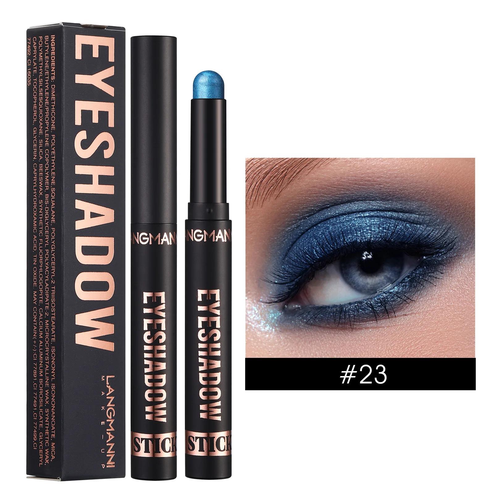 Rookachtig Donkerblauw Oogschaduwpotlood Stick Waterdicht Parelmoer 16 Kleuren Metallic Glitters Oogschaduw Highlighter Pen Make-up Tool