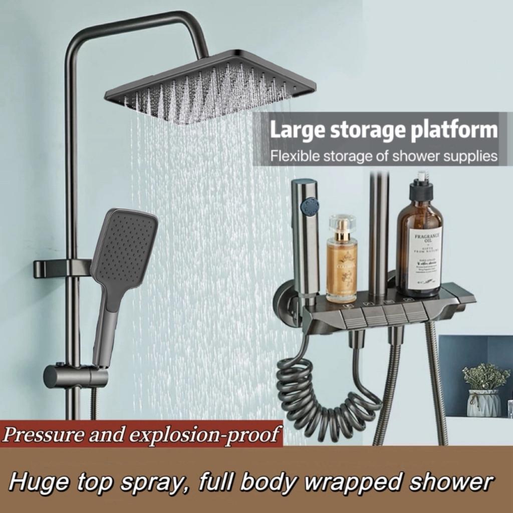 Bathroom Stainless Steel Water Heater Wall-mounted High-pressure Shower System Four-in-one Square Piano Key Shower Set
