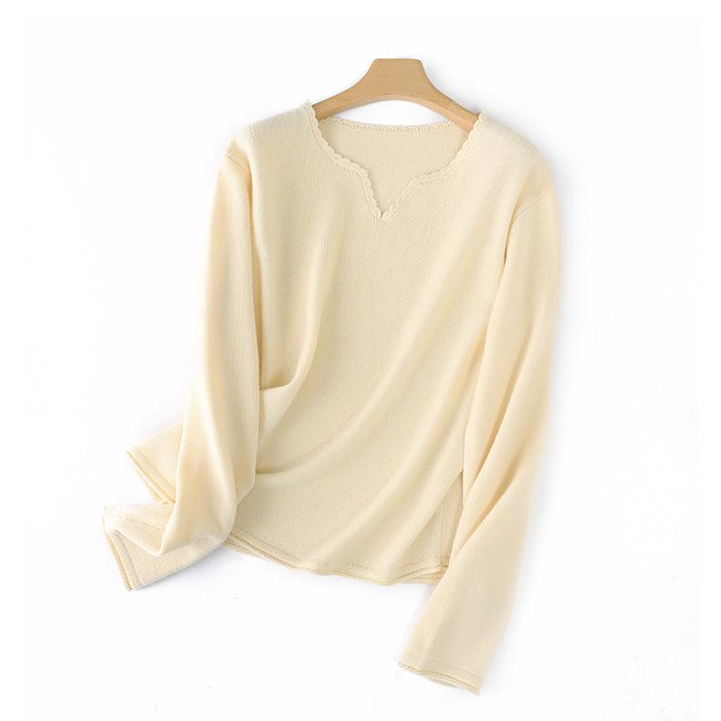 Women's Plus Size Wool Lace V-Neck Base Layer Sweater - Loose Fit for Autumn/Winter