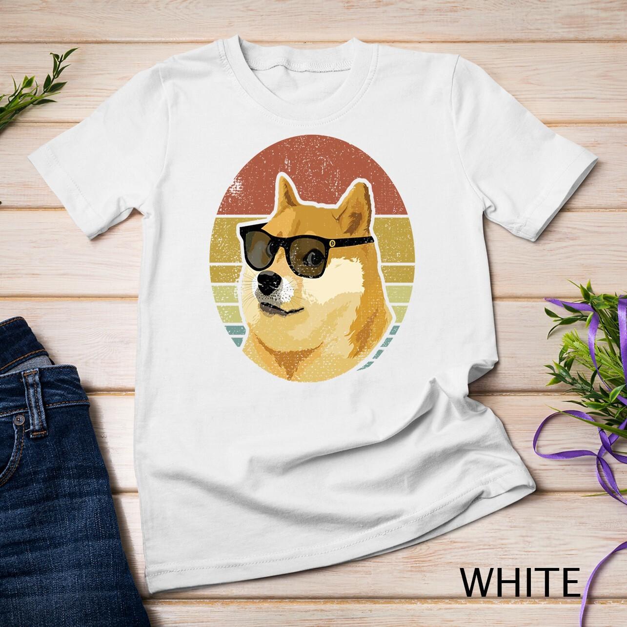 Vintage Dogecoin Crypto Shiba Inu Doge In Sunglasses Unisex T-Shirt Mens Womens Tees Top XL