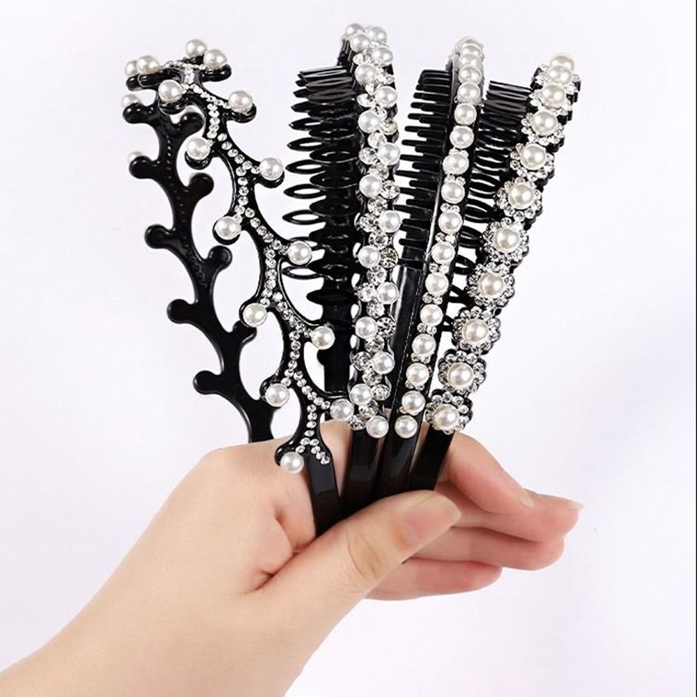 Wave Rhinestones with Gear Female Hairbands Korean Style Headwear Flower Hair Hoop Pearl Headband