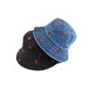 Spring Summer Strawberry Embroidery Denim Bucket Hat Legent Fisherman Hats For Women Foldable Sport Sun Beach Caps