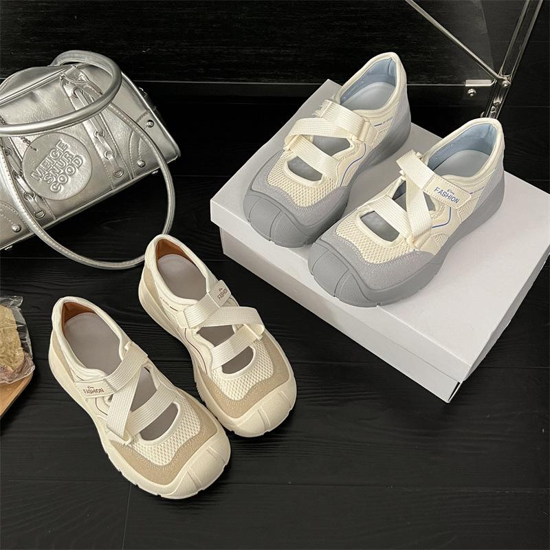 2025 new Velcro ugly cute big head shoes female Mary Jane summer new platform sports casual dad board shoes cool