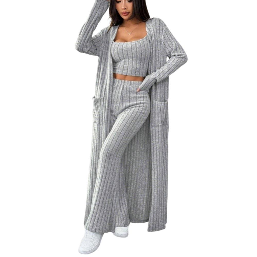 2024 Autumn/Winter European & American Women's Casual Knit Three-Piece Set: Stylish Homewear Fashion
