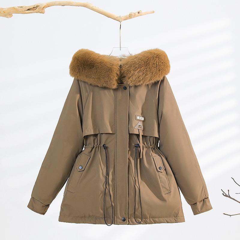 Thickened pie overcomes schoolgirl winter new waist and thin hooded big fur collar warm cotton-padded jacket