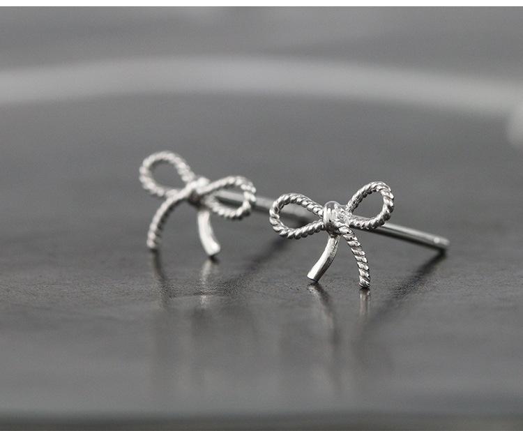 925 Silver Jewelry Women Fashion Cute Tiny Clear Bowknot Stud Earrings Gift for Girls Teens Lady