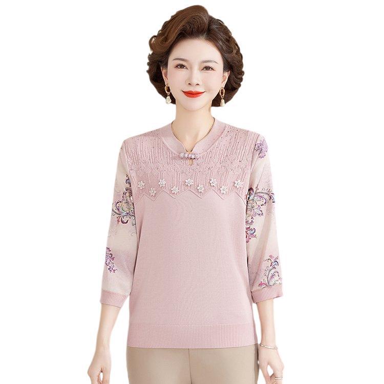 Elegant Lace Trim Women's Thin T-shirt - Spring/Autumn Casual Top for Mothers