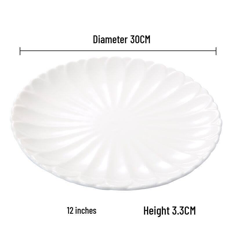 Chrysanthemum Ceramic Plate - Floral Shallow Round Plate for Snacks & Steak - Chinese Style