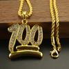 Men Hip Hop Twist Chain Rhinestone Number 100 Pendant Necklace Street Jewelry