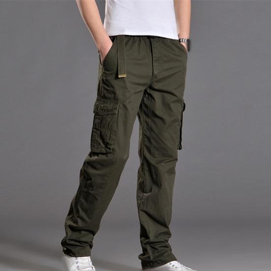 Men Cargo Pants Solid Color Loose Multi Pockets Soft Breathable Mid Waist Straight Casual Streetwear Casual Daily Long Trousers