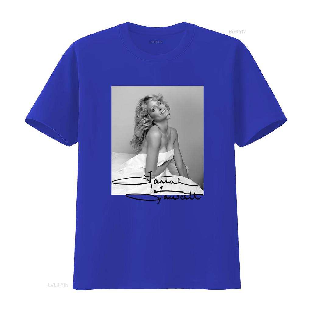 Vintage Retro Farrah Fawcett Black White Portrait Signature Print Casual T Shirt vintage Washed Soft Unisex Stretched fashion