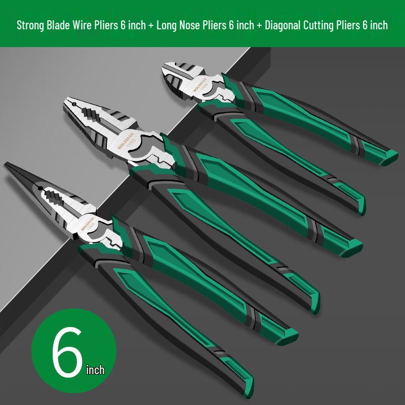 Multifunctional Industrial-Grade Pliers: Combination, Needle Nose, Diagonal Cutting, Eccentric, Strong Blade.