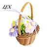 Gift for Chinese Valentine's Day Hand Knitted Wool Flower Basket, Decorative Mini Crocheted Floral with Small Woven Basket Photos Ribbon, Plant