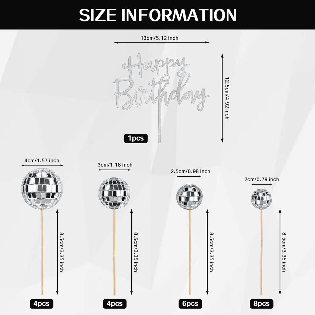 23pcs Disco Ball Cupcake Toppers Happy Birthday Cake Topper Decorations for Disco Theme Party 70s Disco Party Favor