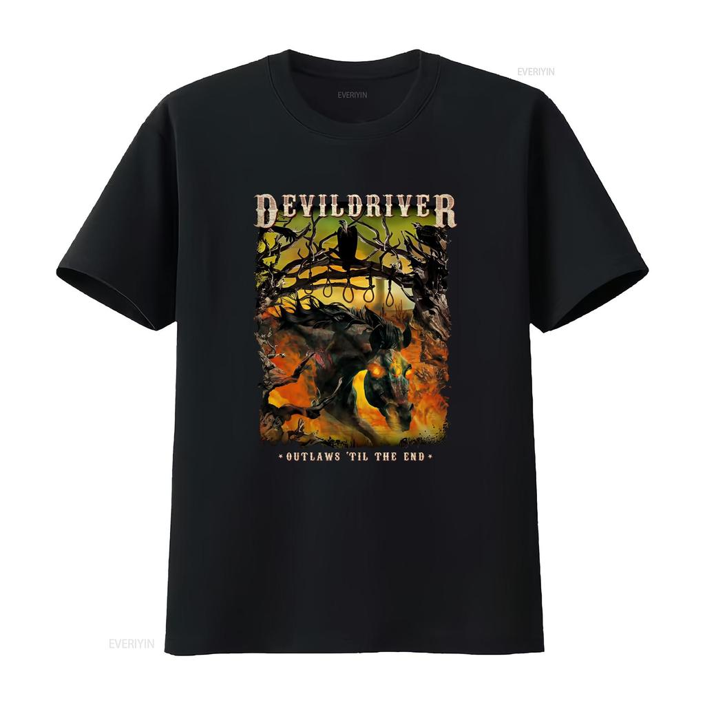 Devildriver Outlaws Til The End T Shirt Black All Sizes Featuring Dark Horse Skull Design vintage Washed Unisex