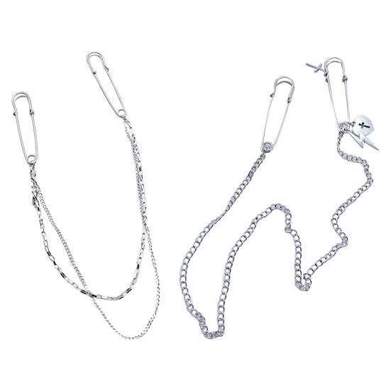 Unisex Clothes Pin Single/Double Layer Chain Polished Large Pin Alloy Pants Shirt Chest Suit Skirt Decoration