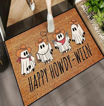Halloween Ghost Bat Pumpkin Cartoon Welcome Doormat Carpet Rug Washable Home Decor for Outdoor Front Door Kitchen Garden