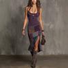 European and American bohemian style print dress, retro western high split slim fit medium and long hip skirt