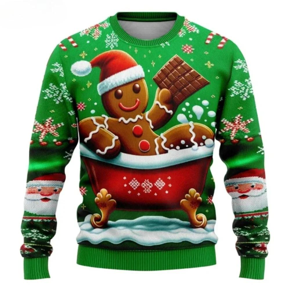 Women's, and Teenagers' Ugly Christmas Sweaters, Christmas Gingerbread Man Patterned Round Neck Sportswear Y2k Clothes
