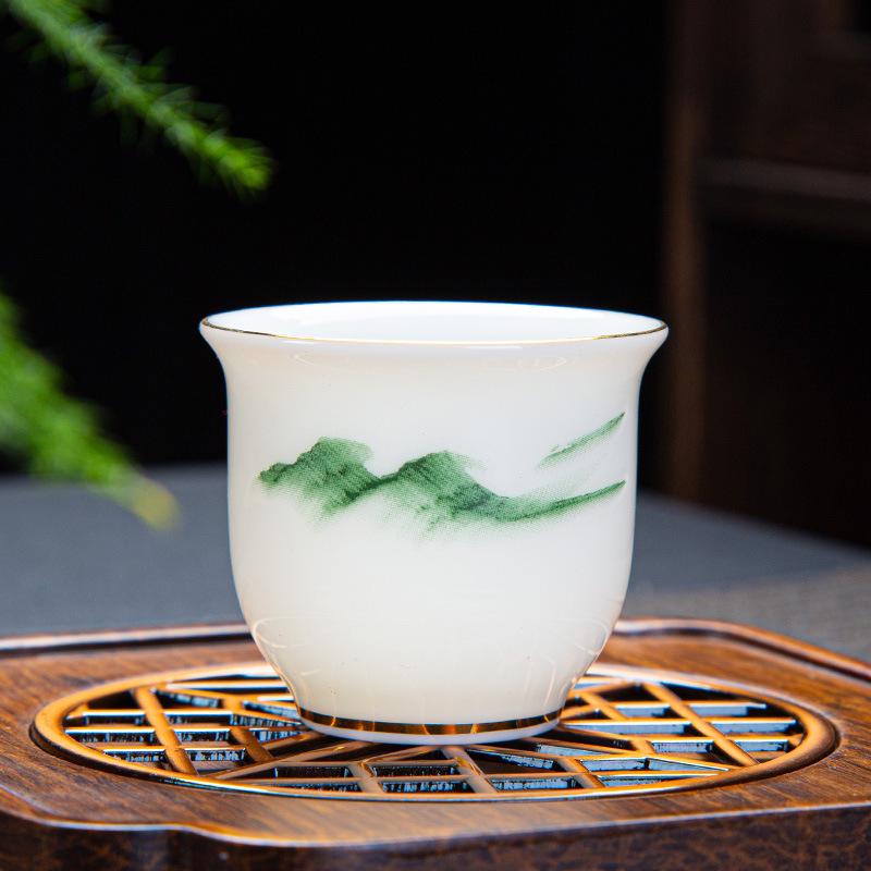 Sheep Fat Jade Ceramic Rose Tea Tasting Teacup, Personal Use Gongfu Set