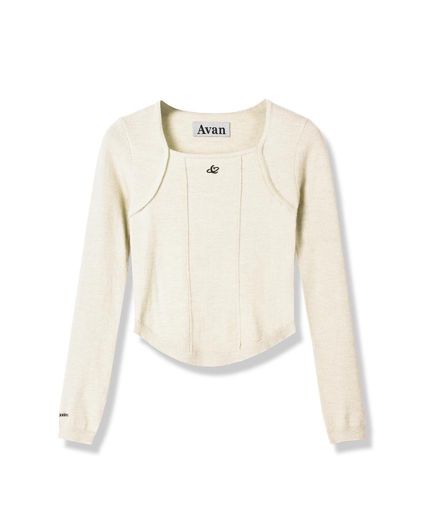 AVANDRESS Square Neck Line Crop Long Sleeve Knit Sora