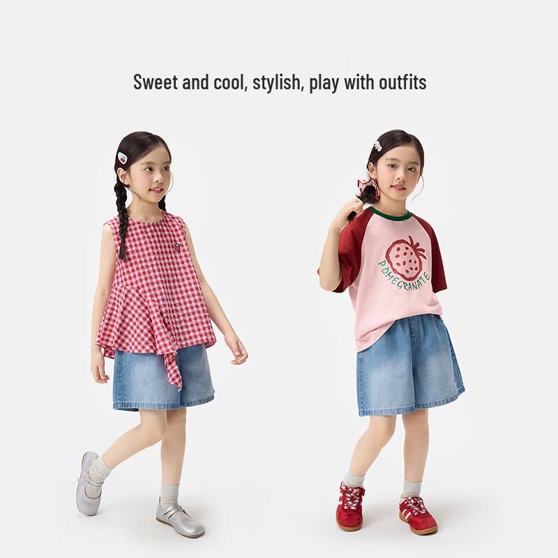 Little Yinman Girls' Cherry Embroidered Denim Bermuda Shorts