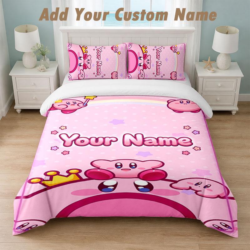 Bedding Set 1 Duvet Cover 2 Pillowcases Kirby Print Soft Bed Linen Bedroom Decor