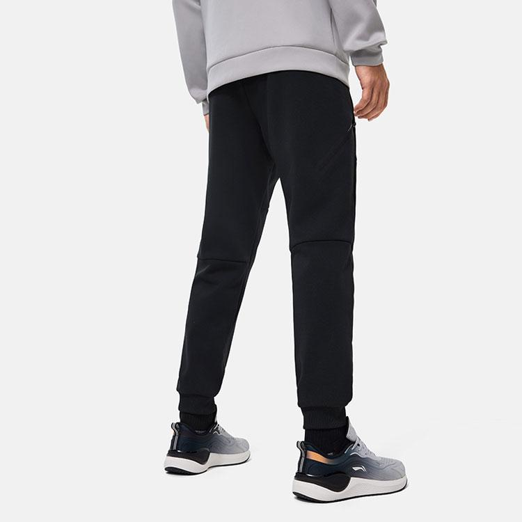 Li Ning Fitness Series Solid Color Fleece Thick Drawstring Cuffed Knitted Sports Pants Men Pants Black AKLT743-1
