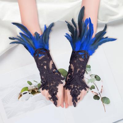 Damen Feder Armstulpen Gothic Spitze Feder Lange Fingerlose Handschuhe Halloween Party Cosplay Accessoires Schwanenflügel Armband Stulpe Bühnenauftritt