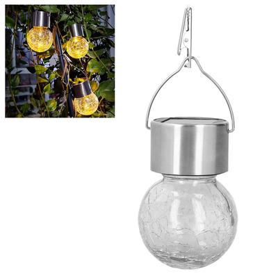 Lumières Solaires Suspendues Forme Boule de Verre Motif Craquelé Économie d'Énergie Chargement Solaire Ampoules à Détection Automatique pour l'Extérieur