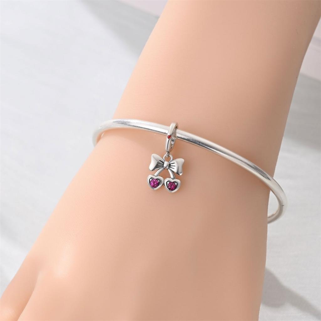 Women Pendant Original Copper Pink Heart Love Bow Rose Flower Charms Bead Fit Bracelet Jewelry Diy Accessory Girlfriend Gift