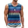 Canottiere Grafiche a Strisce Retro da Uomo Moda Casual Estive Senza Maniche Gilet Stampato 3D Largo Girocollo Magliette Sportive Asciugatura Rapida