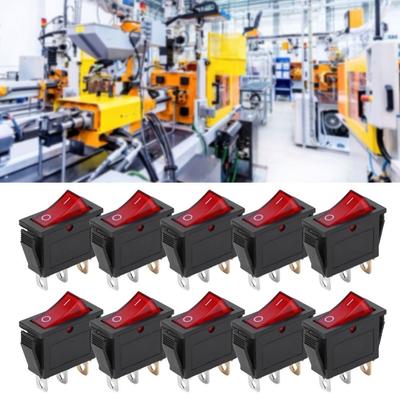 10Pcs KCD3 Boat Type Rocker Switches 3 Pin 2 Position 20A 15A 125V 250V Rocker on/Off Red Light Rocker Switch Test Stands