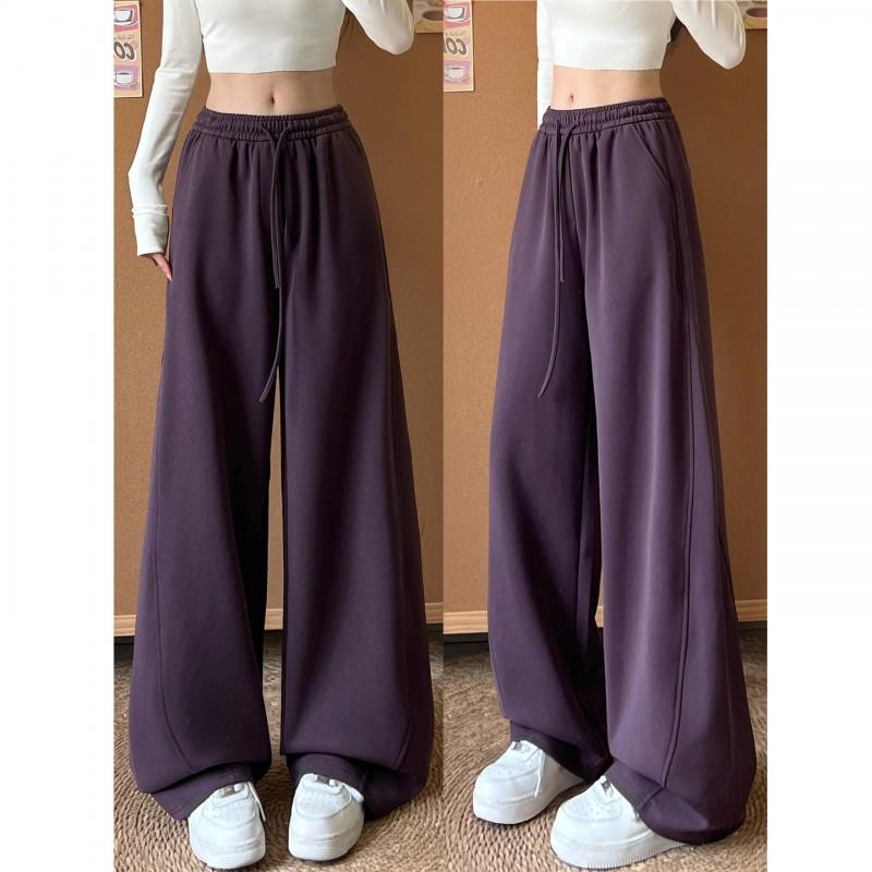 Womens High-Waisted Wide Leg Jogger Pants Purple Loose Fit Cotton Blend Fall 2026 Casual Streetwear