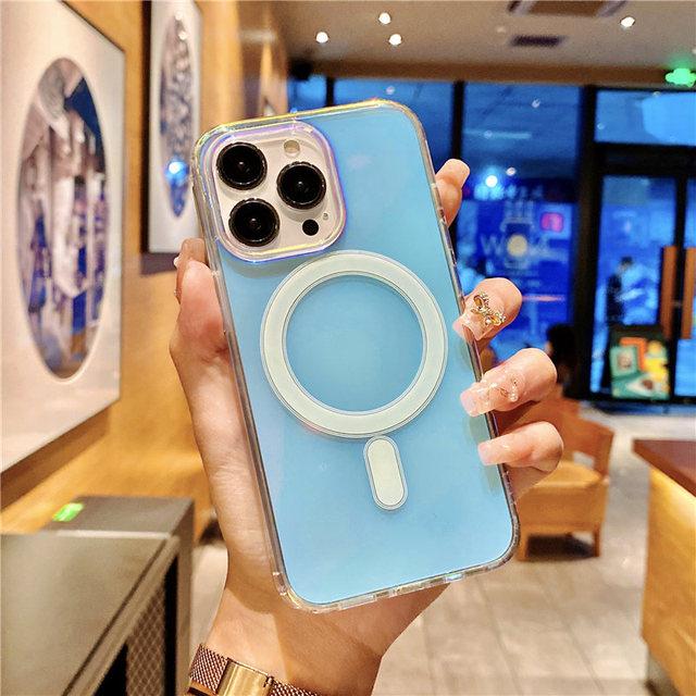 

Магнитный чехол для телефона с беспроводной зарядкой и лазерным градиентом Радуга для Iphone 13 12 11 Pro Max 13pro 13 11, прозрачный бампер, чехол For iPhone 13Pro Max