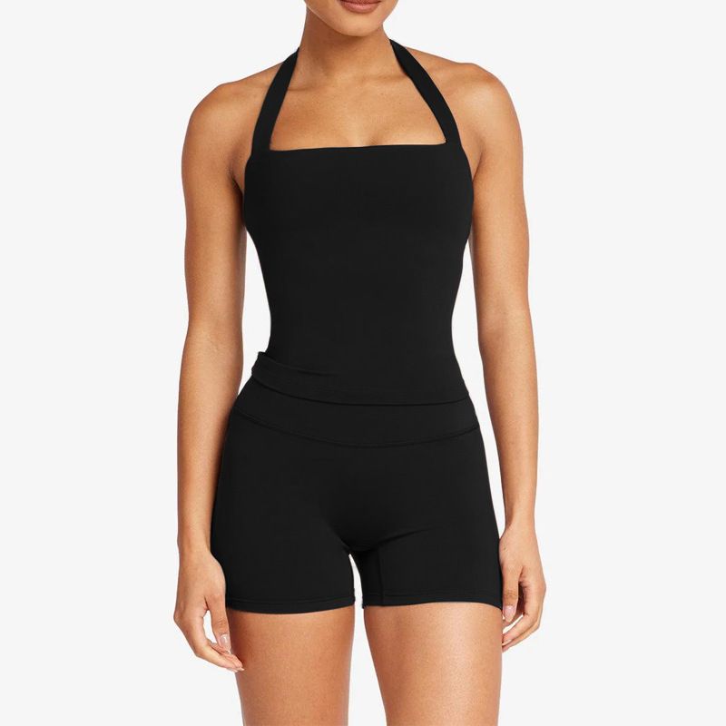 Fashion Fitness Suit Halterneck Beauty Back Yoga Clothes Naked Women Sense Sports Running Belt Chest Pad Two-piece Set Quick-Drying High Elastic