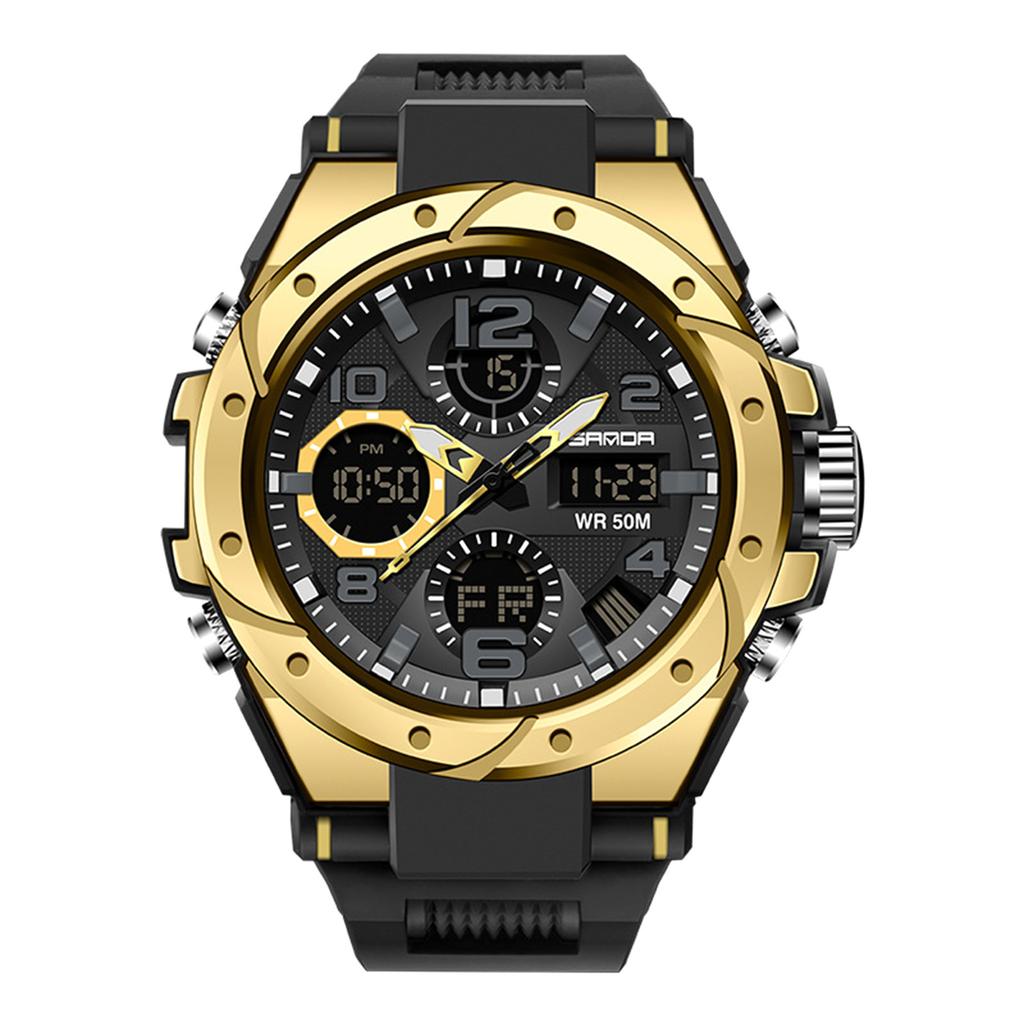 SANDA WR 50M Men's Multifunctional Dual Display Luminous Quartz Watch with Digital and Analog Timekeeping Durable Strap