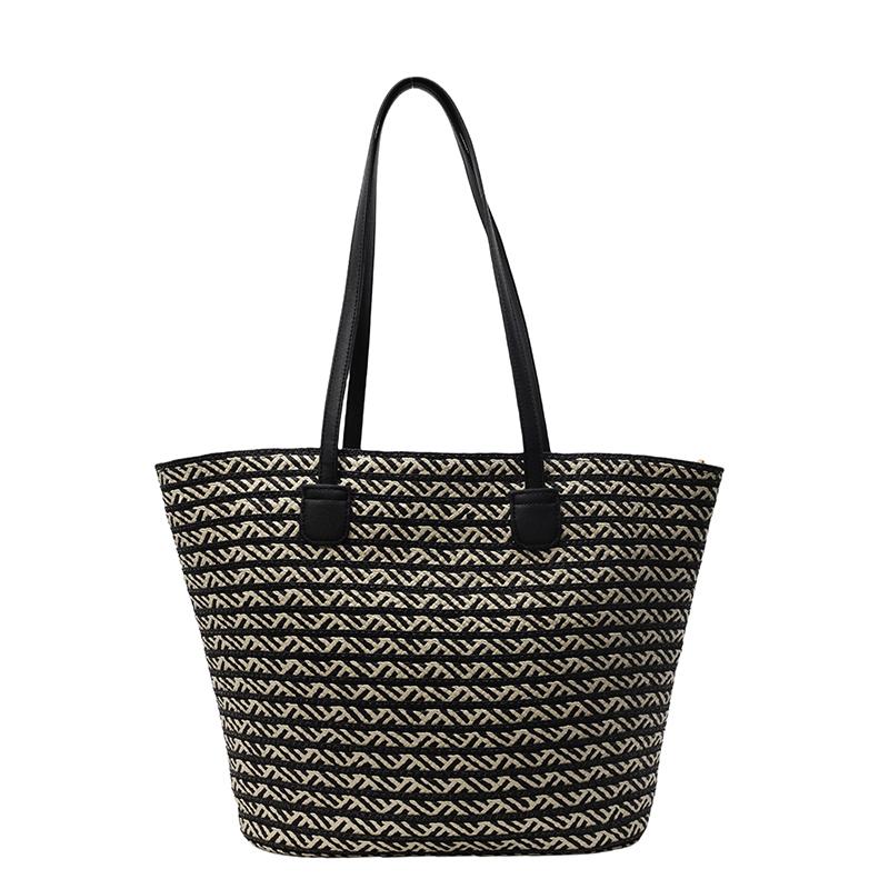 

2025 Super Cool Geometric Straw Woven Shoulder Bags Large Capacity Simple Fashion Versatile Sense of Luxury Tote Bags for Women чёрный