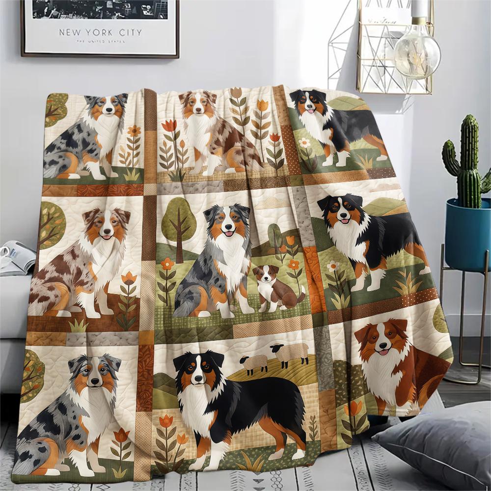 Nine grid dog cat fabric Print Flannel Blanket,High quality Comfortable for All Seasons,Home Decor,Warmth and Comfort,Perfect for Christmas Gifts