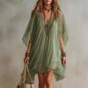 2026 Womens V-Neck Chiffon 2-Piece Dress Loose Cover Up Beach Vacation