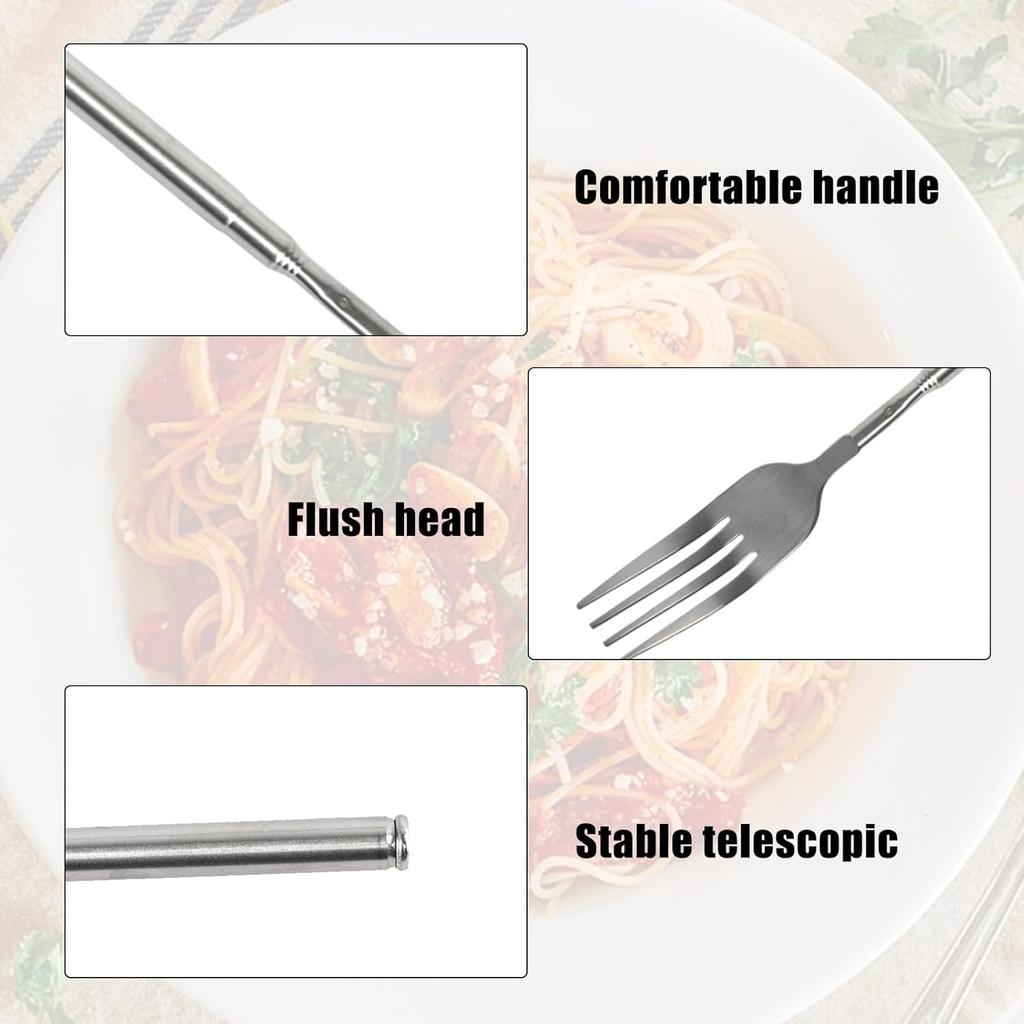 2Pcs Extendable Fork, Stainless Steel Telescopic Forks With Long Handle, Extended Fork for BBQ Dinner Fruit Dessert, Extends 8.4 To 25.2 Inch