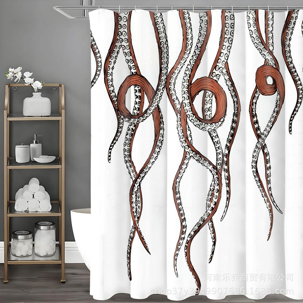 Duschdraperiset med bläckfiskfotsmönster och halkfri, vattenabsorberande badmatta
