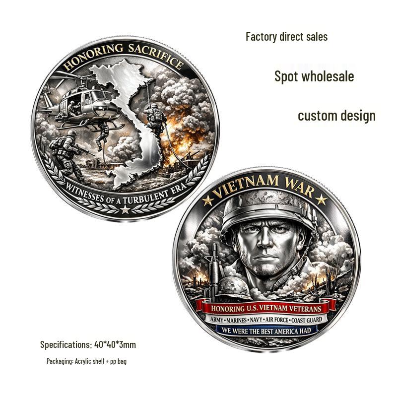 Vietnam War Soldier in Flames Commemorative US Veterans Military Coin 40x40x3mm серебряный