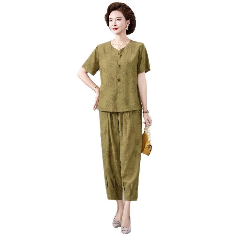 2026 Stylish Cotton Linen Summer T-Shirt Set for Middle-Aged Women