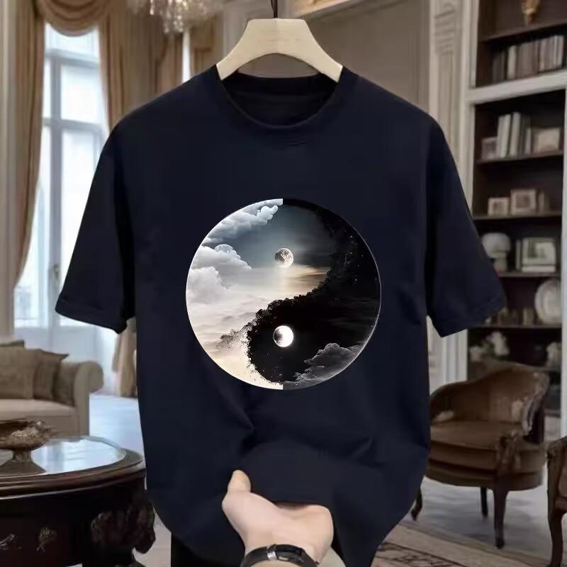 Heavy Trendy Brand Pure Cotton Printing Men'S Short-Sleeved T-Shirt Trendy Casual Round Neck T-Shirt