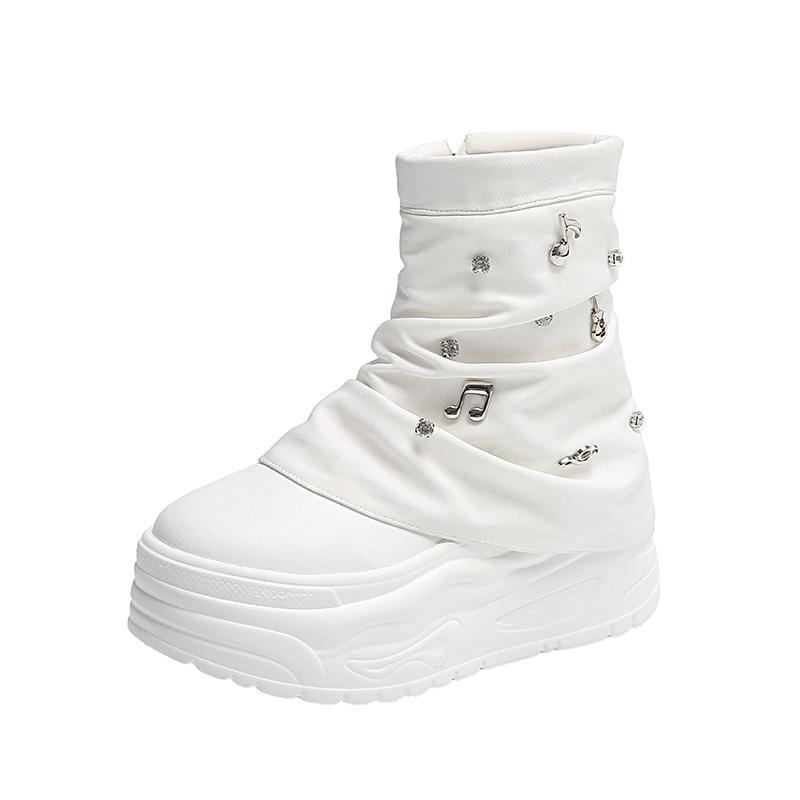 

European 8cm thick-soled trouser boots women s autumn new small muffin single boots rivet Martin boots 35