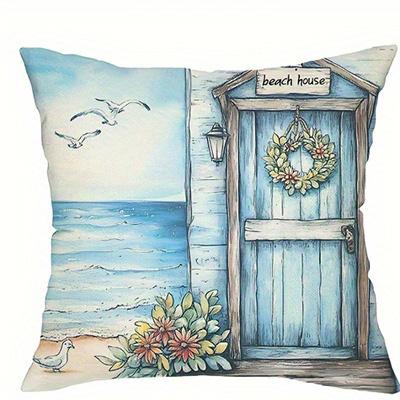 Beach Scenes Bicycle Flowers Double-sided Printed pillow cover Short plush Suitable living rooms bedrooms throw cushion cover