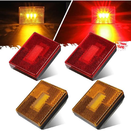 4 Pcs(2Amber 2Red) Square LED Trailer Clearance Side Marker Light with Reflector