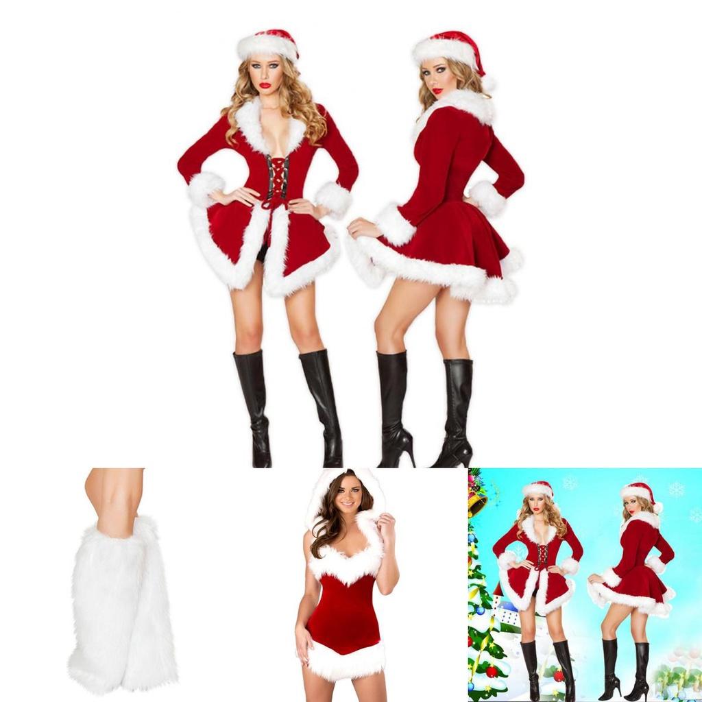 Festive Women's Xmas Dress Red Santa Outfit Off-shoulder Tube Top Cosplay